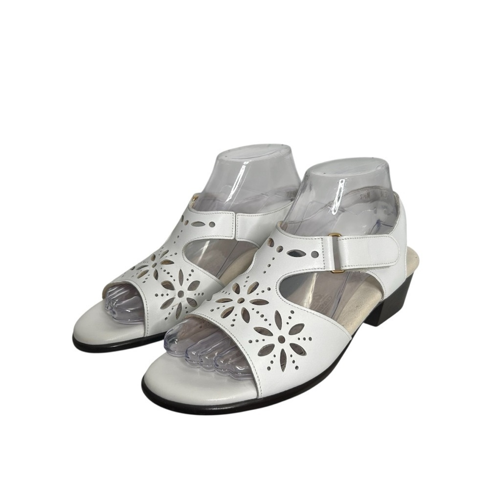 SAS Sunburst White Leather Hook & Loop Comfort Heel Strap Sandal Size 7.5N - Picture 3 of 10